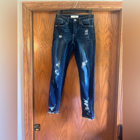 KanCan Dark Blue Distressed Ankle Jeans - Picture 2 of 10